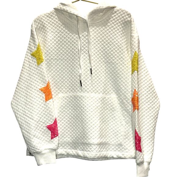 Mainstrip – Quilted Sequin Star Hoodie – White – Size Small - Picture 1 of 4